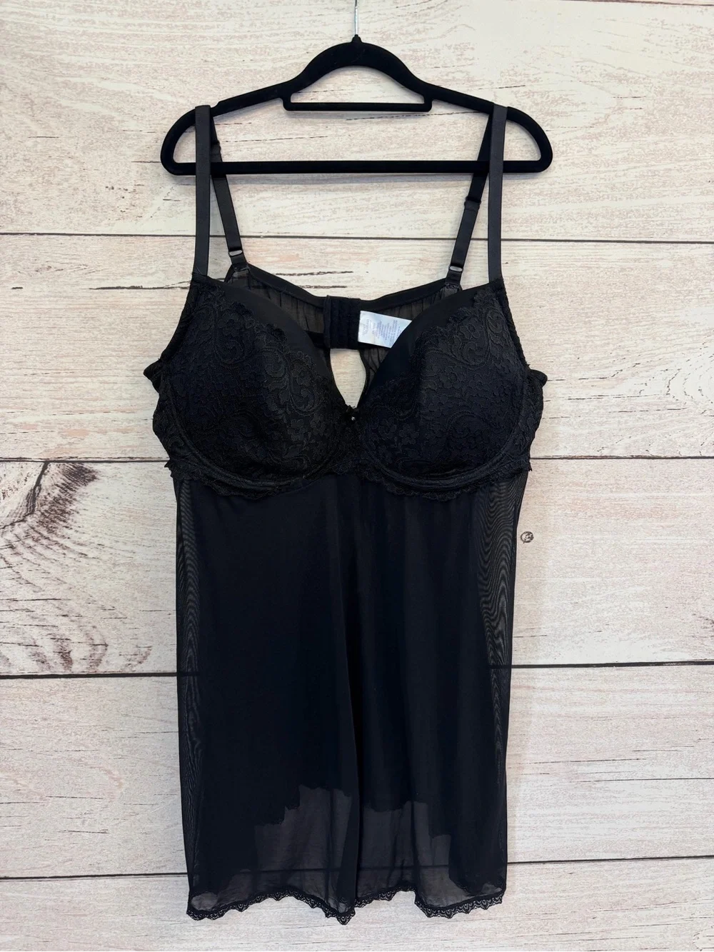 Secret Treasures Black Lace & Mesh Chemise with Underwire Cups